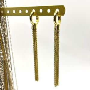 Vince Camuto Dangle Drop Earrings Gold Tone Chain Tassel Huggie Hoop Fringe Long